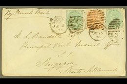 1876 INWARD COVER FROM LONDON Addressed To The Principal Civil Medical Officer, Franked 1875 1s Green Plate 12 (x2), SG  - Singapore (...-1959)