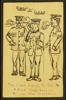 1918 HAND ILLUSTRATED POSTCARD KGV ½d Stationery Postcard, Hand-drawn Illustration Of A Soldier Flanked By Two Sergeants - Unclassified