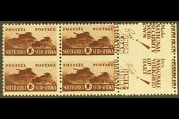 1942-4 1s Brown, Bantam War Effort, Right Marginal Block Of 4 (2 Units) With "CERTIFICATE" & "SERTIFIKATE" Printed On Th - Unclassified