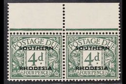 POSTAGE DUES 1951 4d Dull Grey Green, SG D6, Very Fine Never Hinged Top Margin Horizontal Pair. Elusive Stamp. For More  - Zuid-Rhodesië (...-1964)