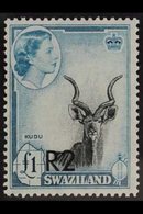 1961 2r On £1, Surcharge Type II At Bottom, SG 77b, Very Fine Never Hinged Mint. For More Images, Please Visit Http://ww - Swaziland (...-1967)