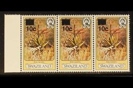 1984 10c On 4c Surcharge Perf 13½ Without Imprint Date, SG 471, Never Hinged Mint Marginal Horizontal STRIP Of 10, Fresh - Swaziland (...-1967)