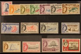 1957-60 Definitives Complete Set, SG 235/50 & 253, Very Fine Mint, The Top Values Never Hinged. (15 Stamps) For More Ima - Turks & Caicos (I. Turques Et Caïques)
