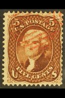 1862-66 5c Dark Red-brown Jefferson, SG 71a (Scott 75), Fine Used With Neat Red Barred Cancel, Buhler Guarantee Mark, Ca - Andere & Zonder Classificatie