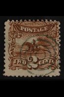 1869 2c Brown Post Horse & Rider, Scott 113, Used With Almost Complete Neat Target CANCEL IN GREEN, Centred To Upper Rig - Andere & Zonder Classificatie