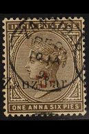 1895-8 "2½" In Red On 1a 6p Sepia, SG 37, Very Fine Used. For More Images, Please Visit Http://www.sandafayre.com/itemde - Zanzibar (...-1963)