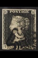 1840 1d Black 'TB' Plate 5, SG 2, Used With 4 Clear Margins & Black MC Cancellation Which Leaves The Profile Clear. An A - Unclassified