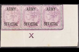 ARMY OFFICIAL 1896 1d Lilac (SG O43) Corner Strip Of Three With "X" CONTROL, Mint, Light Crease, Slight Toning But Scarc - Autres & Non Classés