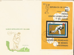 V) 1970 CARIBBEAN, 11TH CENTRAL AMERICAN AND CARIBBEAN GAMES, PANAMA, SOUVENIR SHEET IMPERFORATED, BASEBALL, WITH SLOGAN - Cartas & Documentos