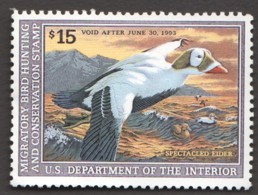 1992-3 Eider $15  Mint,  Gum  Missing On Small Area - Duck Stamps