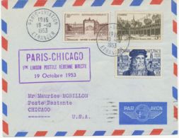 FRANKREICH 1953 Kab.-Erstflug Der Air France "Paris - Chicago" ERSTER DIREKTFLUG - Eerste Vluchten