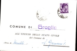 PIEGO COMUNALE ANAGRAFE DA GRAGLIA (BI) A S.GERMANO V.SE (VC) - SPEDITO IL 9.8.1962 - 1961-70: Marcophilia