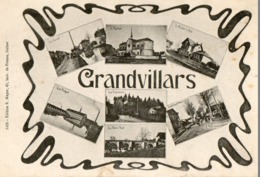 90. CPA. GRANDVILLARS.  Minis Photos, Les Forges, Canal, église, école Libre, Place, Pont, Calvaire. 1917. - Grandvillars
