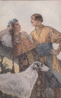 SERGEY SOLOMKO RUSSIA VINTAGE POSTCARD - AMOROUS GLANCES , BARZOI DOG - Solomko, S.