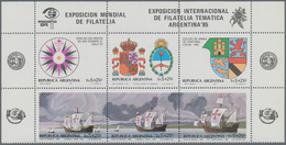 Argentinien: 1984, Stamp Exhibitions In Madrid And Buenos Aires Complete Set Of Six In Se-tenant Blo - Other & Unclassified