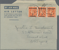 Bahrain: 1949/74 (ca.), Airletters: Privately Franked Forms (3) W. KGVI At The 6 A. Rate To USA Resp - Bahrain (1965-...)