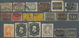 Brasilien: 1844-1900 Ca., Classic Issues On Card Including Multiples Up To 600 R. Black, Mint And Us - Used Stamps