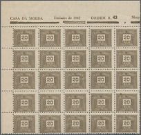 Brasilien - Portomarken: 1949, Postage Due 20 Reis Grey Brown (Wm.17), 591 Stamps In Large Blocks Wi - Portomarken