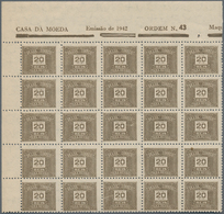 Brasilien - Portomarken: 1949, Postage Due 20 Reis Grey Brown (Wm.17), 591 Stamps In Large Blocks Wi - Segnatasse