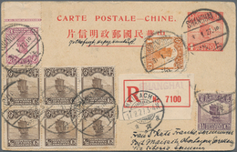 China: 1907/1949, Group Of Five Covers/cards To Austria, Three Censored Airmail Covers, One Register - 1912-1949 Republiek