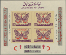 Dubai: 1963/64, Accumulation Of The Imperforate MINIATURE SHEETS With Many Complete Sets Incl. Malar - Dubai