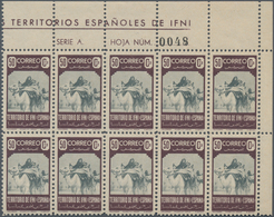 Ifni: 1947, Definitive Issue 50c. Brown/grey ‚Nomads Family‘ In A Lot With 200 Stamps Mostly In Bloc - Ifni