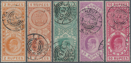 Indien: 1869-1904 TELEGRAPH Stamps: Group Of 31 Indian Telegraph Stamps, With 25 Halves (including 1 - 1854 Compagnie Des Indes