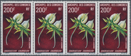 Komoren: 1969, Blossoms, Airmail Stamps 50fr., 85fr. And 200fr., Lot Of 74 Short Sets Within Multipl - Comores (1975-...)