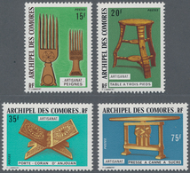 Komoren: 1974, Wooden Arts And Crafts Complete Set Of Four (comb, Three-legged Table, Koran Book Rac - Comores (1975-...)