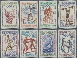 Marokko: 1960, Summer Olympics Rome Complete Set Of Eight (wrestling, Cycling, Sailing, Boxing, Figh - Covers & Documents
