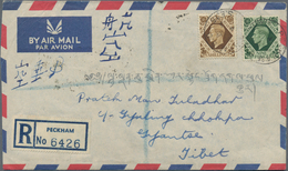 Tibet: 1920/52, "service Stamps" Tied "Gyantse" On Incoming Cover 1953 From UK To Gyantse; Two Stamp - Autres - Asie