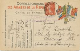 FRANKREICH 1916 "TRESOR ET POSTES - 148" K1 + Zensur-L2 A. Dek. Fahnenkarte USA! - Guerra De 1914-18