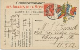 FRANKREICH 1915, "TRESOR ET POSTES - 173" K1 A. Dek. Fahnen-Feldpostkarte N USA - Guerra Del 1914-18