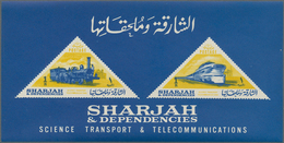 Thematik: Eisenbahn / Railway: 1965, Sharjah, Souvenir Sheet 1r.+1r. "Trains", 439 MNH Pieces. Miche - Treni