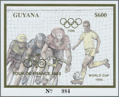 Thematik: Sport-Radsport / Sport-cycling: 1993, Guyana. Lot Of 100 GOLD Blocks $600 Olympic Games At - Ciclismo