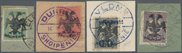 Albanien: 1913, Double Headed Eagle Overprints, Lot Of Four Stamps Used On Piece: 10pa. Green, 20pa. - Albania