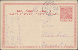 Albanien: 1914/1942, Lot Of Seven Covers/cards, E.g. Swiss Reply Card Commercially Used From Durrazz - Albania