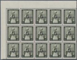 Albanien: 1942, Tosk Mens Costums 2q. Brownish-olive Surch. ‚1 QIND.‘ In A Lot With About 390 Stamps - Albania