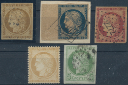 Frankreich: 1849/1870, Lot Of Five Stamps Incl. 1849/1950 Ceres 10c. And 1fr., To Be Inspected. - Sammlungen