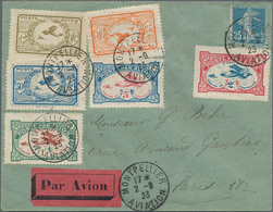 Frankreich: 1910/1939, Airmail, Lot Of Seven Covers/cards, Showing Flight Cachets, Airmail Frankings - Verzamelingen