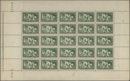 Frankreich: 1931, National Debt Fund, 1.50fr. Deep Yellow-green, Complete Sheet Of 25 Stamps (folded - Sammlungen