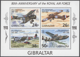 Gibraltar: 1998, 80 Years Of Royal Air Force (historical Plains), 1100 Copies Of The Souvenir Sheet - Gibilterra