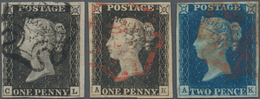 Großbritannien: 1840, 1st Issue, Lot Of Three Used Stamps And One Cover: 1d. Black Two Used Singles - Sonstige & Ohne Zuordnung