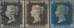 Großbritannien: 1840, 1st Issue, Lot Of Three Used Stamps And One Cover: 1d. Black Two Used Singles - Autres & Non Classés