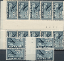 Italien: 1933, Air Mail Issue 2,25 Lire Slate Gutter Pairs, 12 Mint Never Hinged Pairs, Sassone Cata - Collections