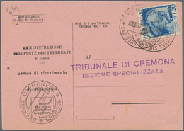 Italien: 1948/1951: Lot Of 12 Reciept For Registered Letters ("AR"), All With Single Frankings Of Co - Colecciones