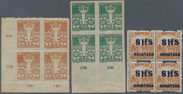 Jugoslawien: 1918/1919, Issues For Croatia, Mint Assortment Of 36 Stamps Within Multiples, Showing V - Cartas & Documentos