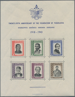 Jugoslawien: 1943, 25 Years Yugoslavia Miniature Sheet With Different Personalities In A Lot With Ap - Covers & Documents