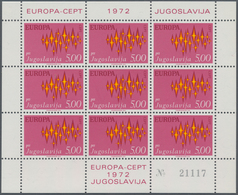 Jugoslawien: 1970/1986, Accumulation Of The Europa-CEPT Sheetlets With Nine Stamps Each In A Lot Wit - Briefe U. Dokumente