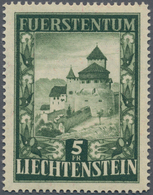 Liechtenstein: 1934/1952, Vaduz-Block Und 5 Fr. Freimarke "Schloß Von Vaduz", Zwei Postfrische Ausga - Collections